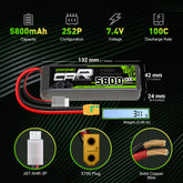 Batterie LiPo Ovonic 100C 7,4 V 2S2P 5800 mAh pour quadricœur sans préparation - Bougie anti-étincelles XT90